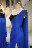 Royal Blue Mermaid One Shoulder Sequined Prom Dress With Slit