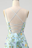 Mauve A Line Spaghetti Straps Front Slit Tulle Long Prom Dress With Embroidery
