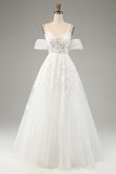 Ivory Ball-Gown Off The Shoulder Beaded Wedding Dress With Appliques