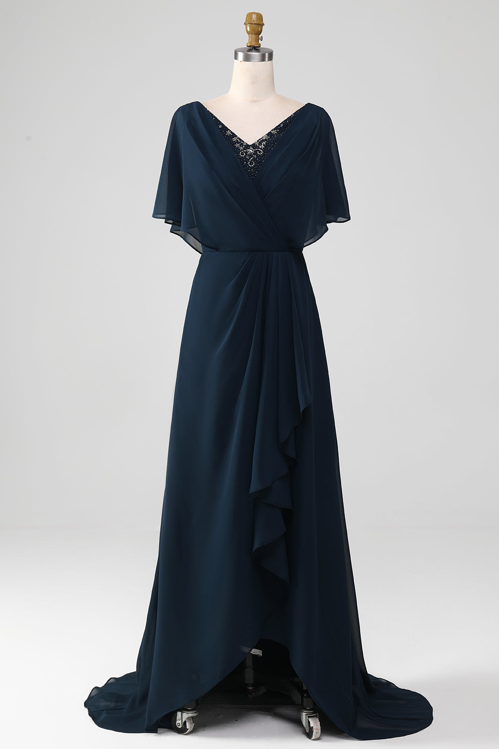 Wedtrend Women Navy A-line V-Neck Asymmetrical Sequins Chiffon Mother of the Bride Dress With Beading Cascading Ruffles WEDTREND Wedtrend Women Navy A-line V-Neck Asymmetrical Sequins Chiffon Mother of the Bride Dress With Beading Cascading Ruffles WEDTREND