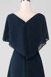 Navy Asymmetrical Sequins Chiffon Mother of the Bride Dress With Beading