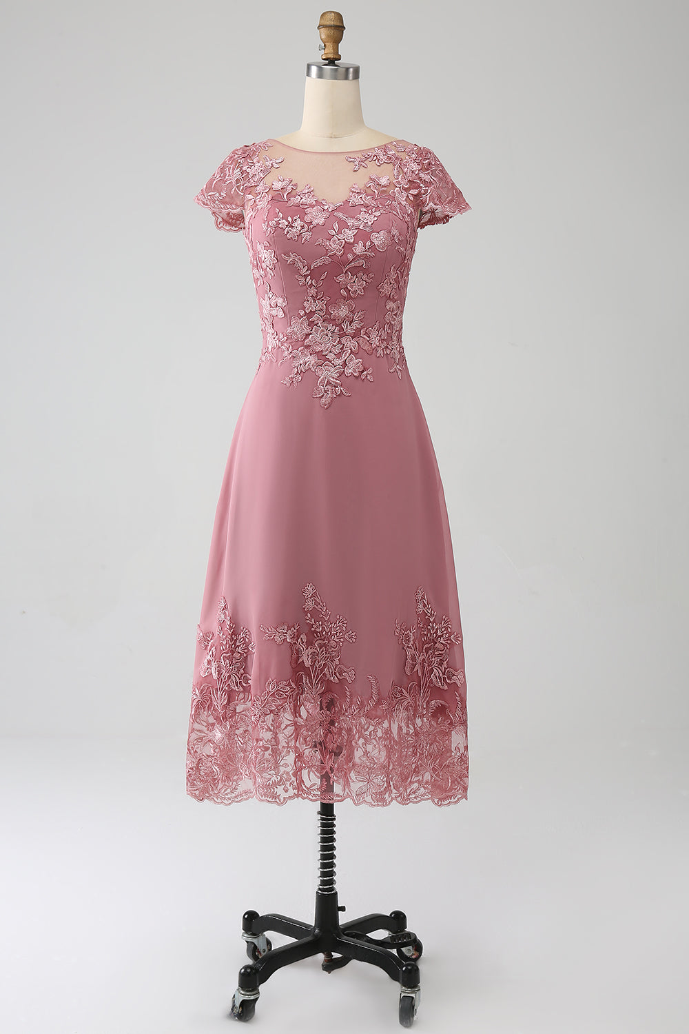 Wedtrend Women Dusty Rose Formal Dress A-Line Tea-Length Mother of the Bride Dress With Appliques WEDTREND Wedtrend Women Dusty Rose Formal Dress A-Line Tea-Length Mother of the Bride Dress With Appliques WEDTREND