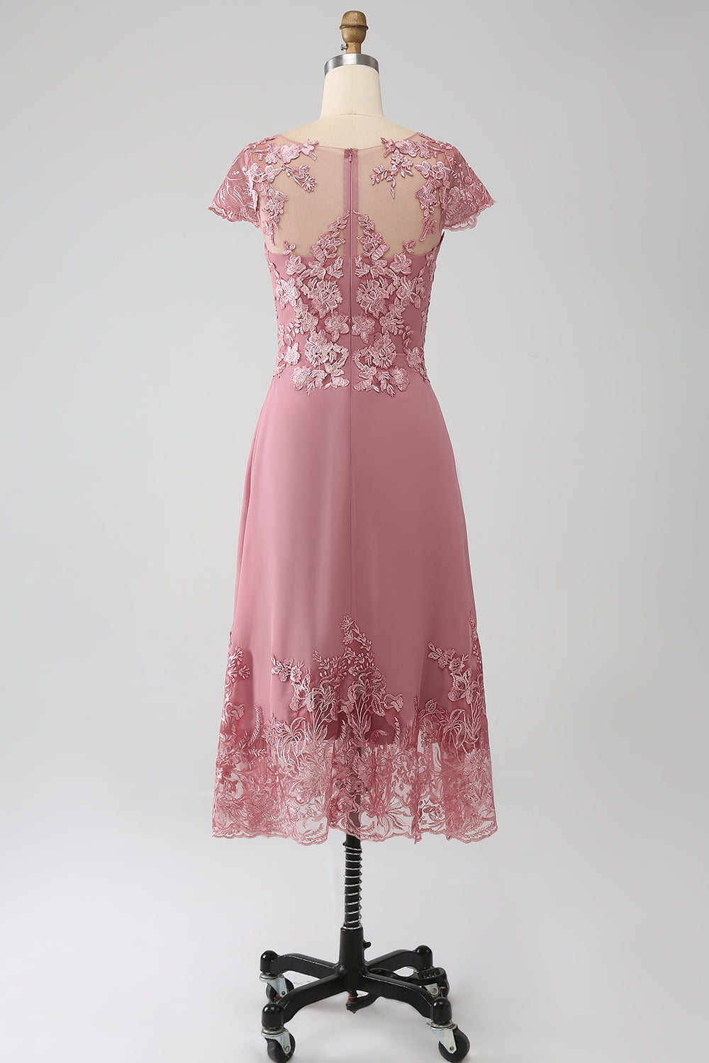 Dusty Rose A-Line Tea-Length Mother of the Bride Dress With Appliques