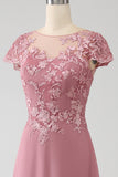 Dusty Rose A-Line Tea-Length Mother of the Bride Dress With Appliques