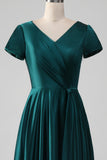 Peacock A-Line Tea-Length Satin Mother of the Bride Dress With Cascading Ruffles