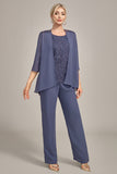 Stormy 3 Piece Long Mother of the Bride Pant Suits with Appliques