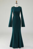 Dark Green Mermaid Round Neck Mother Of Bride Dress With Beaded Cape Sleeves