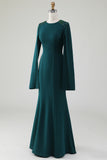 Dark Green Mermaid Round Neck Mother Of Bride Dress With Beaded Cape Sleeves