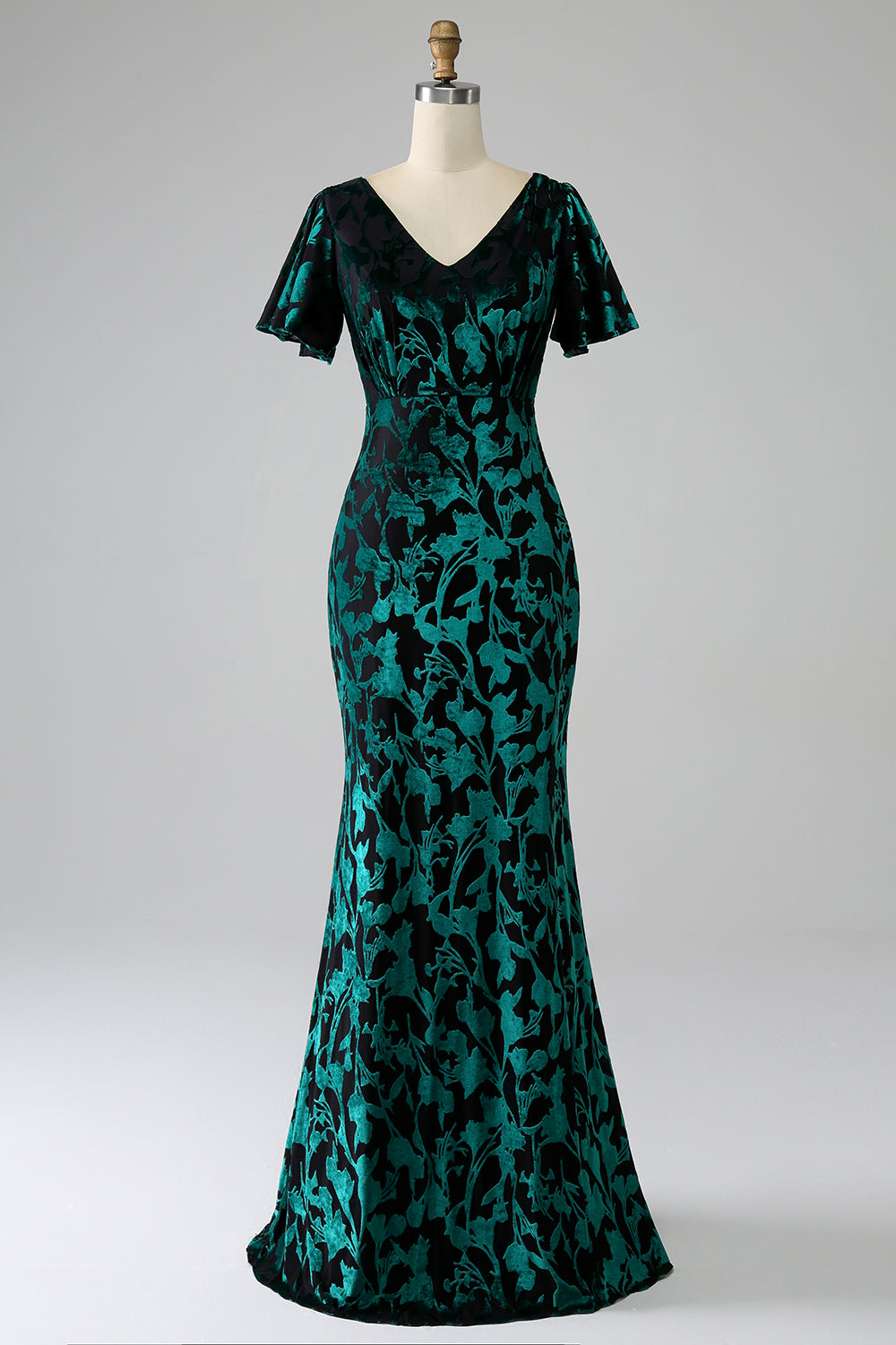 Wedtrend Women Peacock Green Burnout Velvet Floor Length Dress With Short Sleeves Mermaid V Neck Wedding Party Guest Dress WEDTREND Wedtrend Women Peacock Green Burnout Velvet Floor Length Dress With Short Sleeves Mermaid V Neck Wedding Party Guest Dress WEDTREND