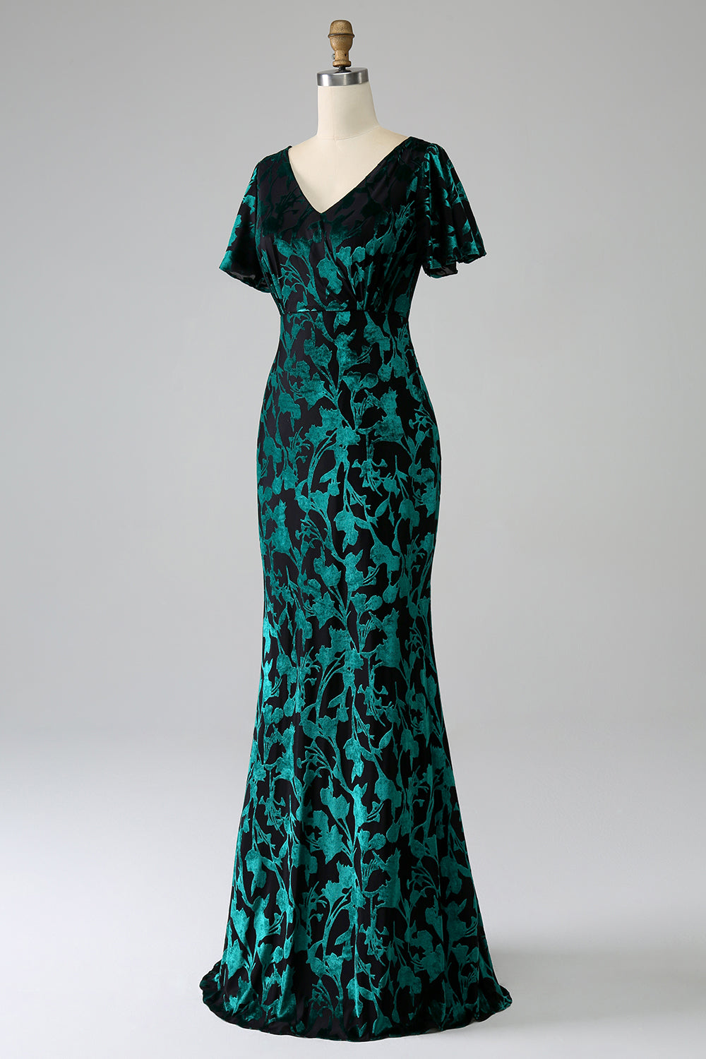 Wedtrend Women Peacock Green Burnout Velvet Floor Length Dress With Short Sleeves Mermaid V Neck Wedding Party Guest Dress WEDTREND Wedtrend Women Peacock Green Burnout Velvet Floor Length Dress With Short Sleeves Mermaid V Neck Wedding Party Guest Dress WEDTREND
