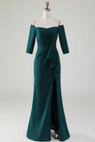 Dark Green Mermaid Off The Shoulder Cascading Ruffle Mother Of The Bride Dress