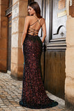 Sparkly Black Mermaid Spaghetti Straps Sequins Prom Dress with Slit