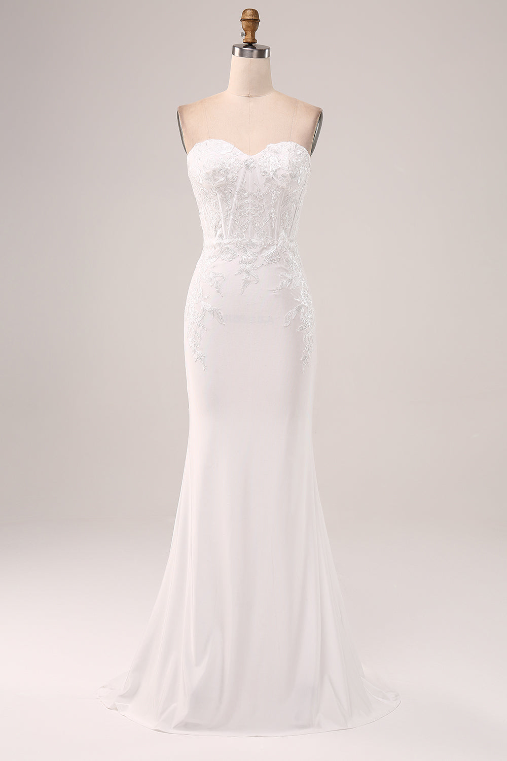 Wedtrend Women Ivory Wedding Dress Sheath Strapless Corset Fitted Bridal Dress With Lace Appliques WEDTREND Wedtrend Women Ivory Wedding Dress Sheath Strapless Corset Fitted Bridal Dress With Lace Appliques WEDTREND