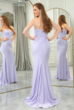 Sheath Lilac Sweetheart Corset Prom Dresses With Lace Appliques