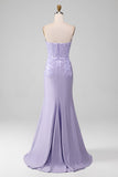 Sheath Lilac Sweetheart Corset Prom Dresses With Lace Appliques