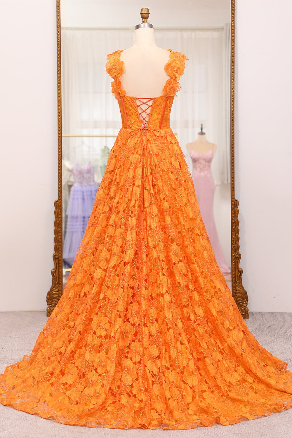 Wedtrend Women Orange Prom Dress A-Line Spaghetti Straps Applique Corset Long Evening Dress With Slit WEDTREND Wedtrend Women Orange Prom Dress A-Line Spaghetti Straps Applique Corset Long Evening Dress With Slit WEDTREND