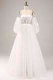 Ivory A Line Sweetheart Off The Shoulder Corset Wedding Dress with Appliques