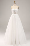 Ivory A Line Sweetheart Off The Shoulder Corset Wedding Dress with Appliques