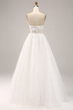 Ivory A Line Sweetheart Off The Shoulder Corset Wedding Dress with Appliques