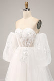 Ivory A Line Sweetheart Off The Shoulder Corset Wedding Dress with Appliques