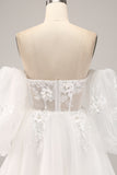 Ivory A Line Sweetheart Off The Shoulder Corset Wedding Dress with Appliques