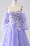 Lavender A Line Sweetheart Off The Shoulder Corset Prom Dress with Appliques