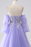 Lavender A Line Sweetheart Off The Shoulder Corset Prom Dress with Appliques