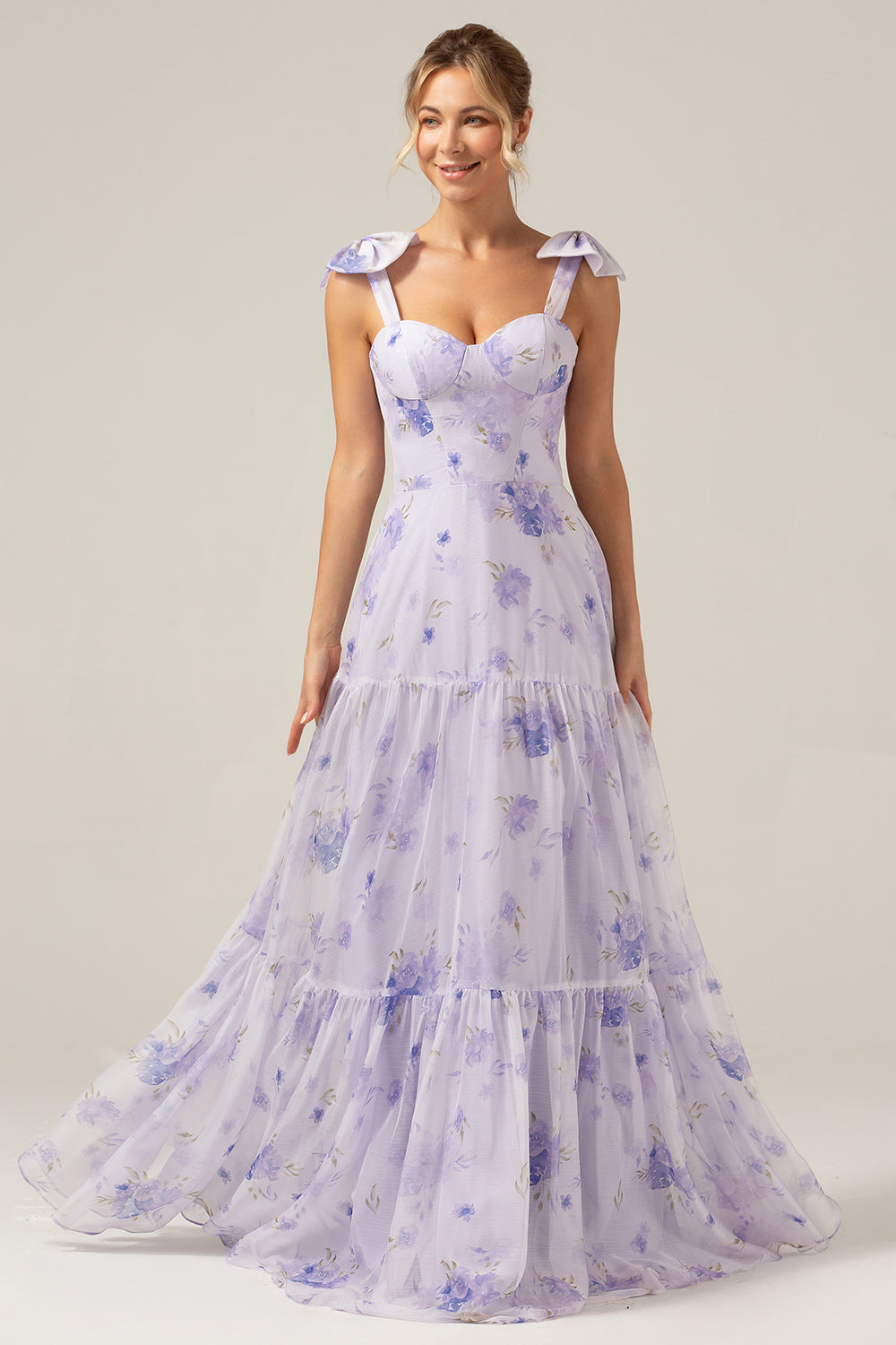 WEDTREND Women Lilac Floral Prom Dress A-Line Lace-Up Back Wedding Party Dress with Shoulder Bows WEDTREND Women Lilac Floral Prom Dress A-Line Lace-Up Back Wedding Party Dress with Shoulder Bows