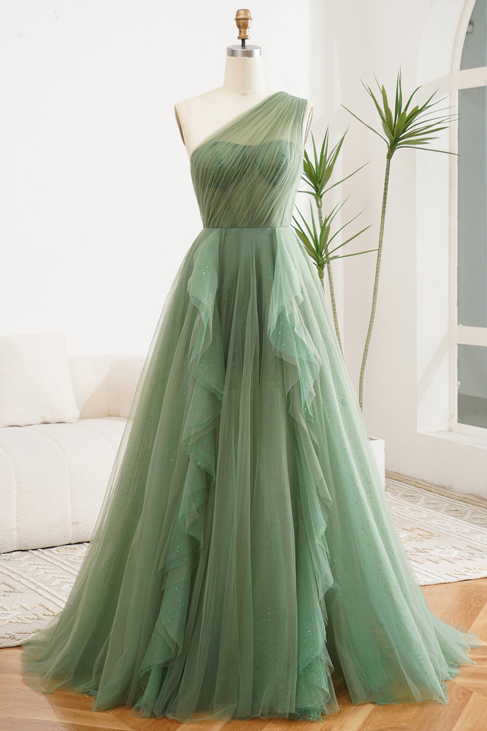 Wedtrend Women Dark Green Prom Dress With Slit A-Line One Shoulder Tulle Long Wedding Guest Dress WEDTREND Wedtrend Women Dark Green Prom Dress With Slit A-Line One Shoulder Tulle Long Wedding Guest Dress WEDTREND