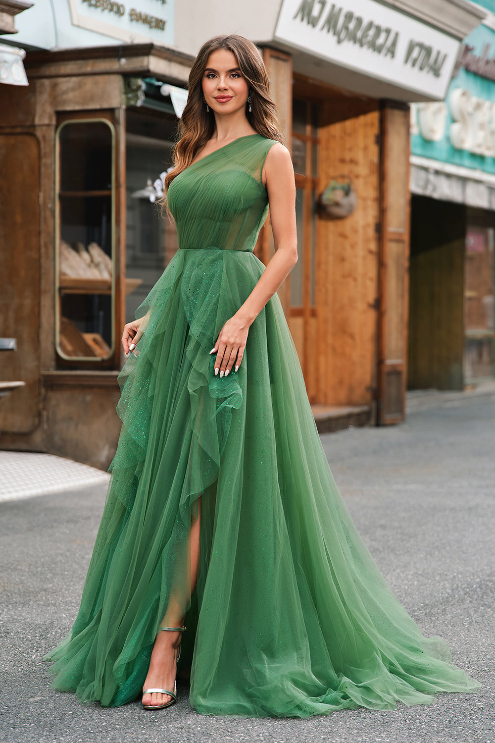green glitter one shoulder dress One Shoulder Sparkly Maxi Dress Green