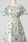 Ivory Flower Ball-Gown/Princess Embroidered Long Prom Dress with Short Sleeves
