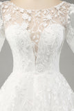 Ivory Ball-Gown/Princess Embroidered Long Wedding Dress with Short Sleeves