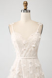 Apricot A Line Spaghetti Straps Beaded Split Long Wedding Dress with 3D Butterflies