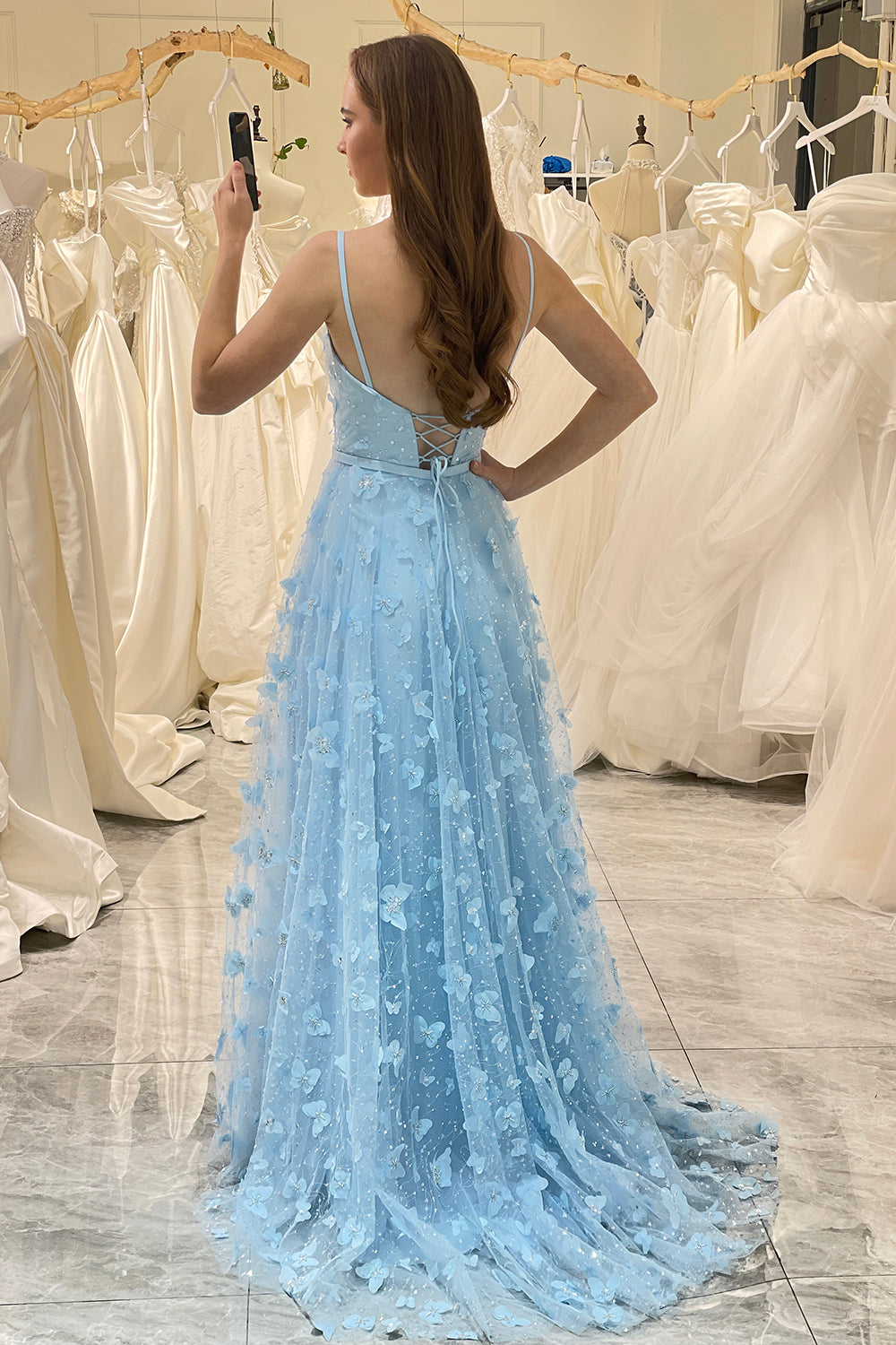 Wedtrend Women Green Prom Dress A Line Square Neck Corset Party Dress with 3D Butterflies, Sky Blue / US26W Wedtrend Women Green Prom Dress A Line Square Neck Corset Party Dress with 3D Butterflies, Sky Blue / US26W