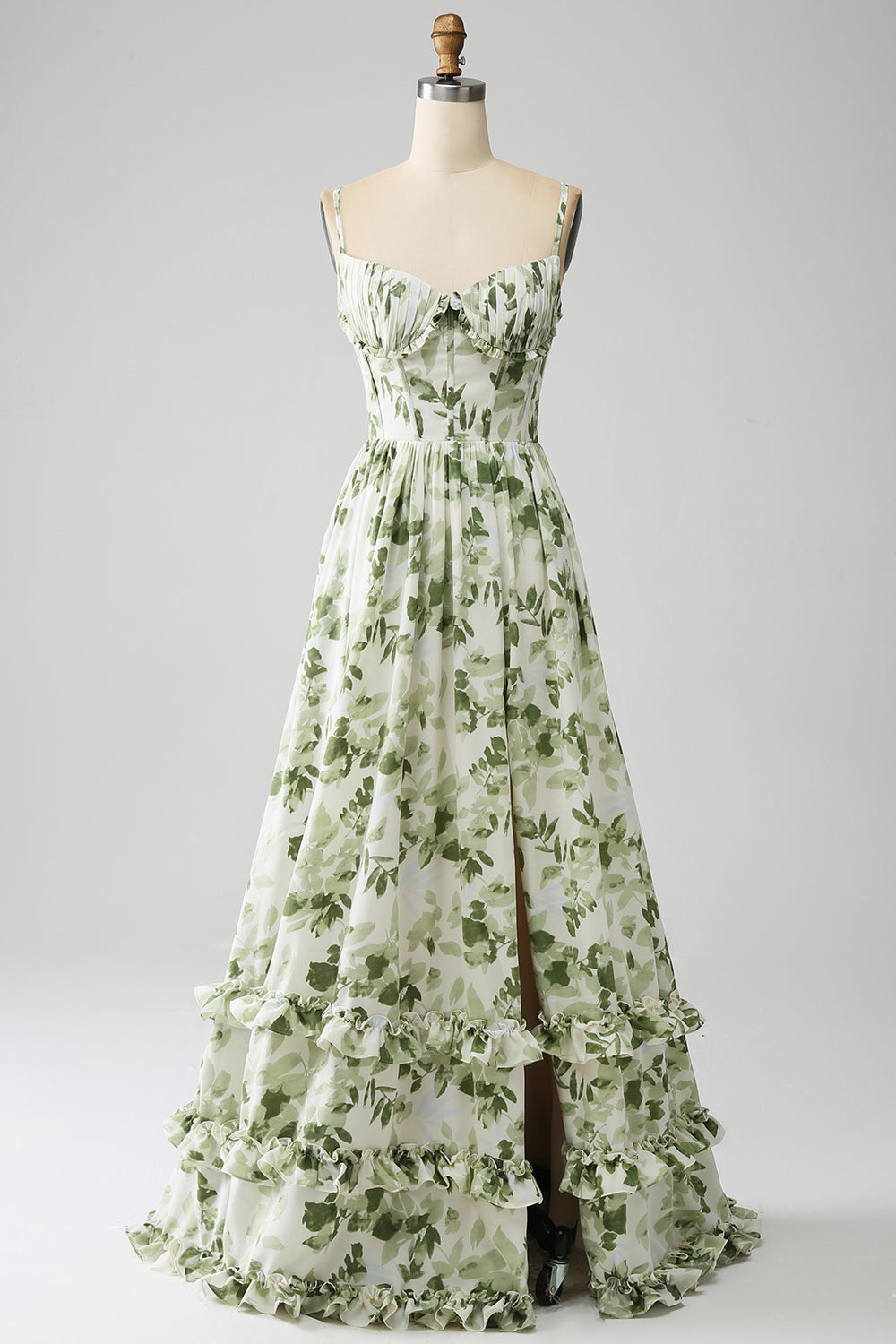 Wedtrend Women Green Bridesmaid Dress A-Line Spaghetti Straps Printed Long Wedding Party Dress With Slit WEDTREND Wedtrend Women Green Bridesmaid Dress A-Line Spaghetti Straps Printed Long Wedding Party Dress With Slit WEDTREND