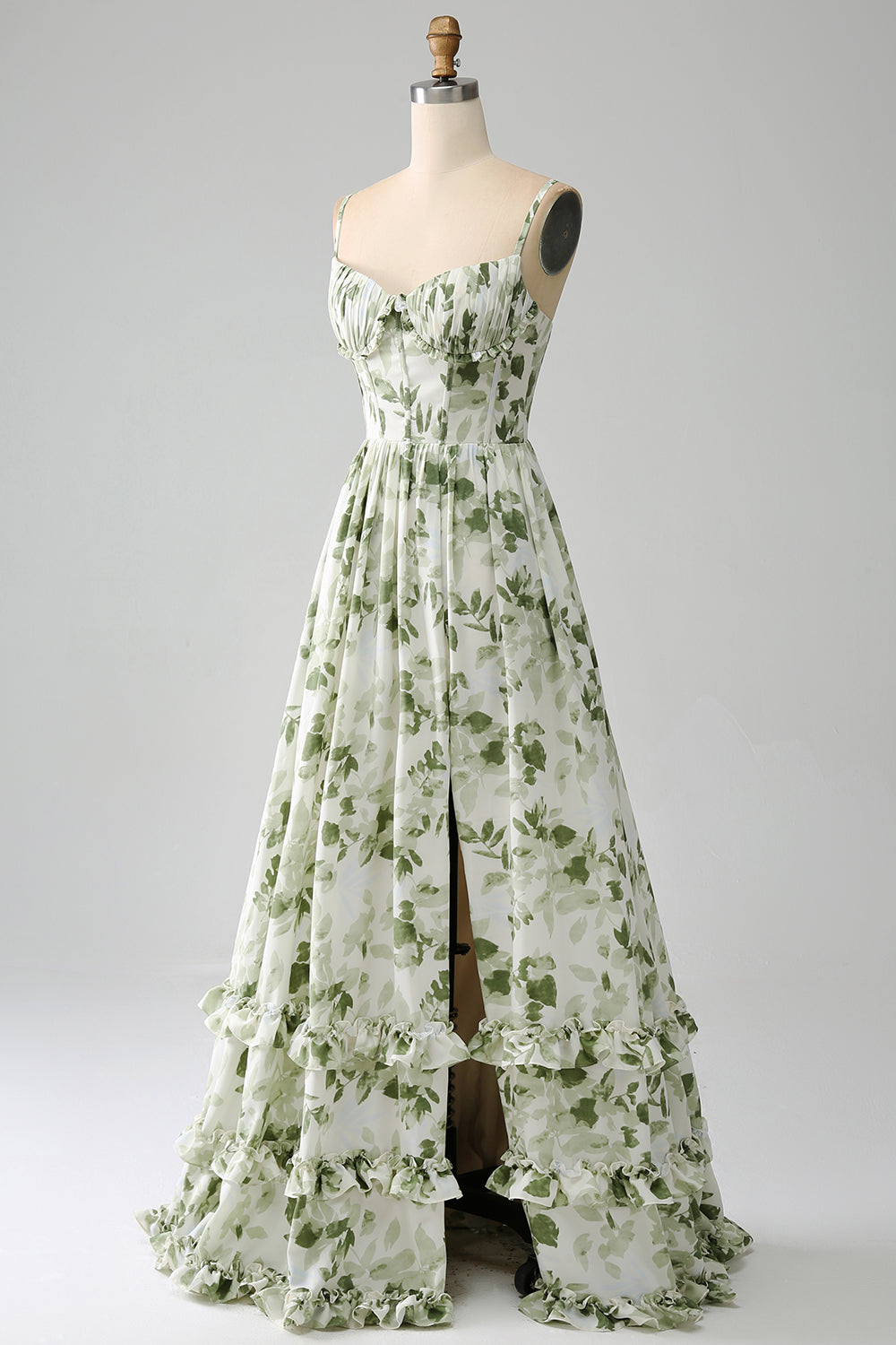Wedtrend Women Green Bridesmaid Dress A-Line Spaghetti Straps Printed Long Wedding Party Dress With Slit WEDTREND Wedtrend Women Green Bridesmaid Dress A-Line Spaghetti Straps Printed Long Wedding Party Dress With Slit WEDTREND