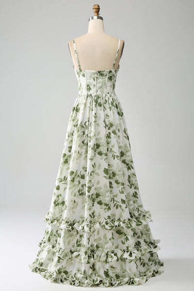 Wedtrend Women Green Bridesmaid Dress A-Line Spaghetti Straps Printed ...