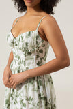 A-Line Spaghetti Straps Printed Long Green Bridesmaid Dress With Slit