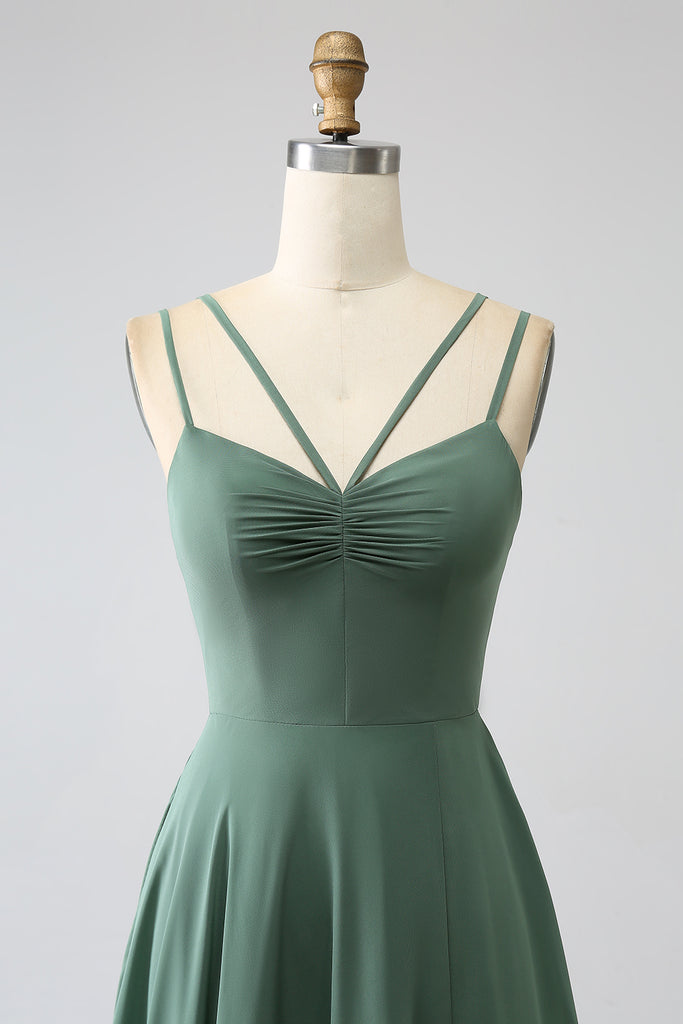 Eucalyptus A-Line Pleated Chiffon Dress