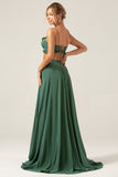 A-Line Spaghetti Straps Backless Chiffon Eucalyptus Long Bridesmaid Dress