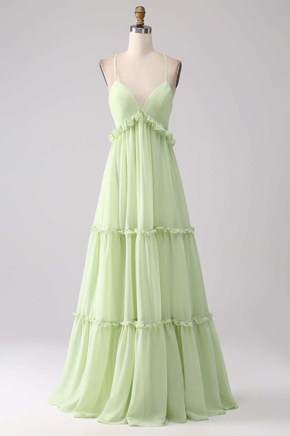 Wedtrend Women Light Green Bridesmaid Dress A-Line Spaghetti Straps Backless Long Party Dress With Ruffles WEDTREND Wedtrend Women Light Green Bridesmaid Dress A-Line Spaghetti Straps Backless Long Party Dress With Ruffles WEDTREND