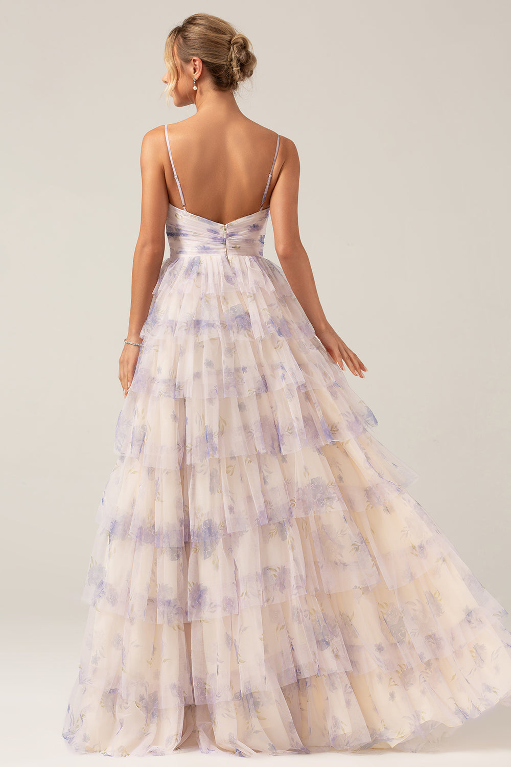 Wedtrend Women Lavender Flower Bridesmaid Dress A-Line Spaghetti Straps Cut Out Pleated Tiered Long Prom Dress, Lavender Flower / US10 Wedtrend Women Lavender Flower Bridesmaid Dress A-Line Spaghetti Straps Cut Out Pleated Tiered Long Prom Dress, Lavender Flower / US10