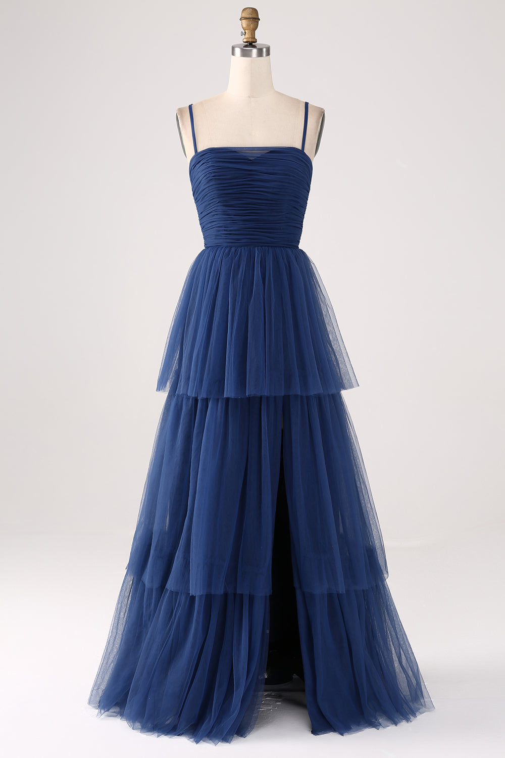 Wedtrend Women Navy Bridesmaid Dress A Line Spaghetti Straps Tulle Floor Length Prom Dress With Slit – WEDTREND