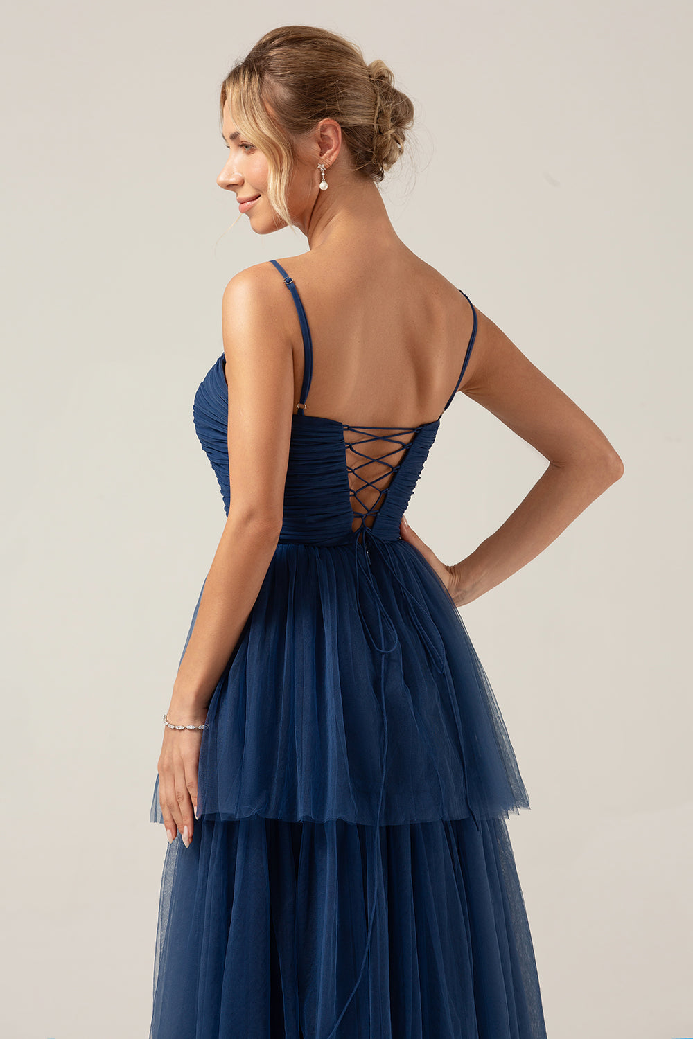 navy tulle bridesmaid dresses Dark Blue Long Prom Dress, Blue Tulle Bridesmaid Dresses Custom Size / Dark Blue