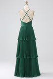 Dark Green A-Line Tiered Floor Length Chiffon Bridesmaid Dress