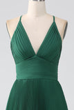 Dark Green A-Line Tiered Floor Length Chiffon Bridesmaid Dress