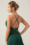 Dark Green A-Line Halter Tiered Floor Length Chiffon Long Bridesmaid Dress