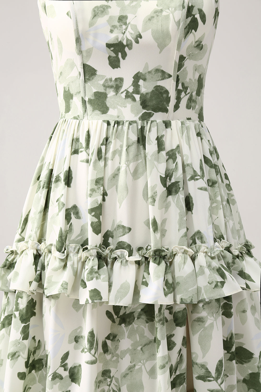 Wedtrend Women Green Bridesmaid Dress A-Line Spaghetti Straps Printed Tiered Long Prom Dress With Slit WEDTREND Wedtrend Women Green Bridesmaid Dress A-Line Spaghetti Straps Printed Tiered Long Prom Dress With Slit WEDTREND