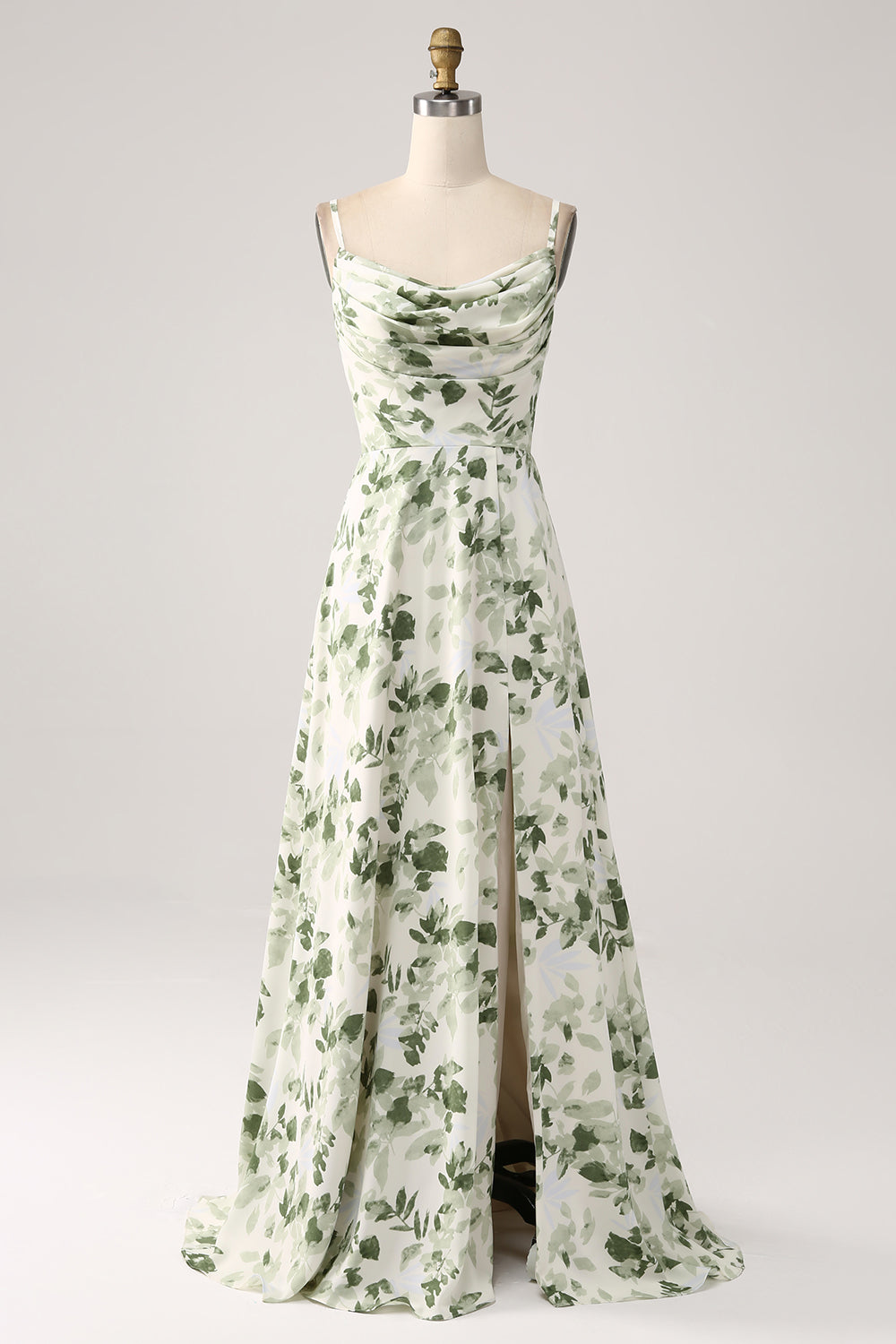 Wedtrend Women Green Bridesmaid Dress A-Line Spaghetti Straps Printed Long Prom Dress with Slit, Green / US16W Wedtrend Women Green Bridesmaid Dress A-Line Spaghetti Straps Printed Long Prom Dress with Slit, Green / US16W