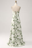 A-Line Cowl Neck Printed Long Green Bridesmaid Dress With Slit